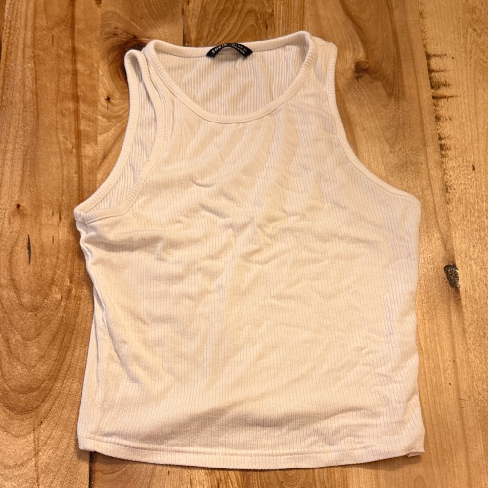 SHEIN Off-White Ribbed Crop Top Tank